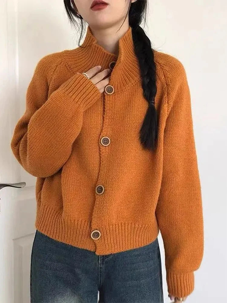 Voguable Harajuku Solid Women Simple Cardigan Japan Vintage Knitted Sweater Coat Casual Long Sleeve Loose Lady Single Breasted Tops voguable