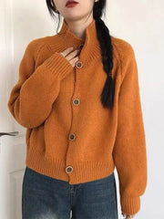 Voguable Harajuku Solid Women Simple Cardigan Japan Vintage Knitted Sweater Coat Casual Long Sleeve Loose Lady Single Breasted Tops voguable