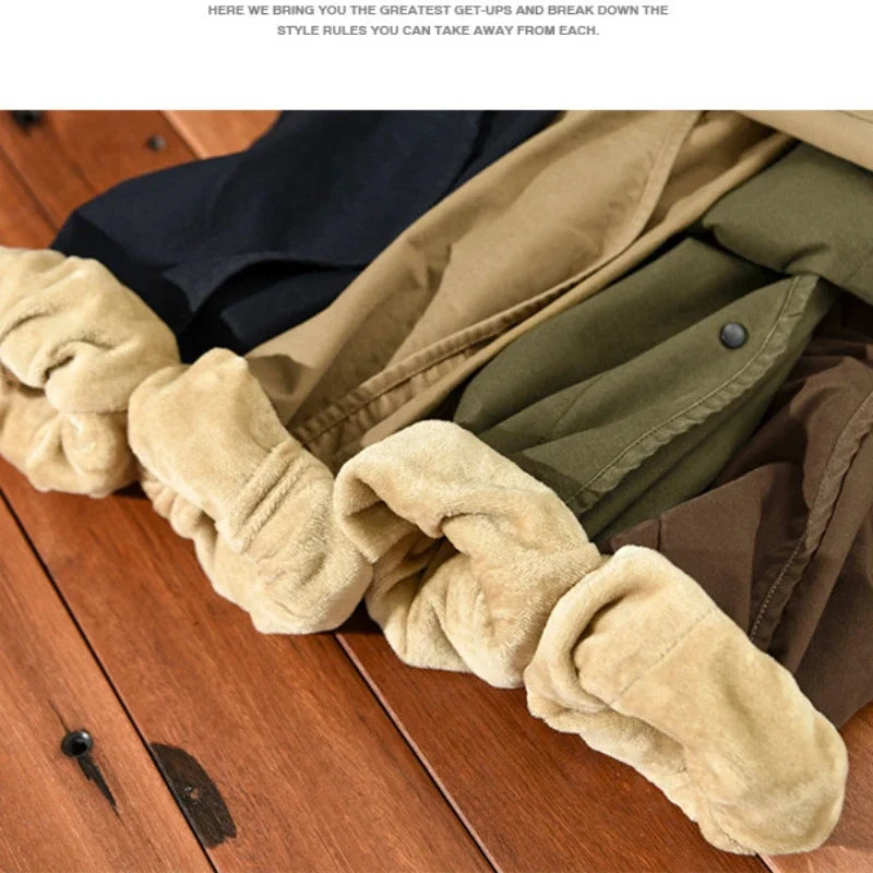 Voguable Winter New 100% Cotton Cargo Velvet Men's Winter Pants Comfortable Thickened Soft Keep Warm Retro Street Trousers voguable