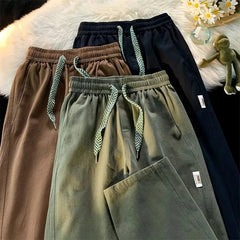 Voguable  Men's Cropped Trousers Elastic Waist with Contrast Drawstring Relaxed Fit voguable