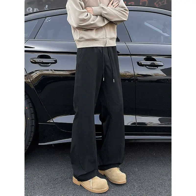 Voguable  American Functional Micro-flare Men Spring and Autumn Loose Silhouette Floor Wide-leg Work Pants voguable