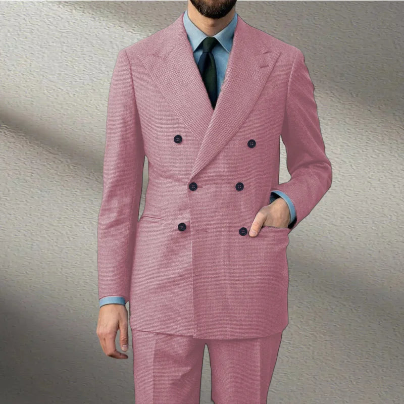 Voguable  Spring 2 Piece Woolen Blend Men's Suit  Set Tailored Double Breasted Lapel Jacket Blazer Elastic Pants Wedding Part Prom Dinner voguable
