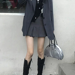 Korean Fashion Gray Pleated Skirt Women Vintage Cute High Waist Sexy Mini Skirts Kawaii Preppy Style Summer Streetwear voguable