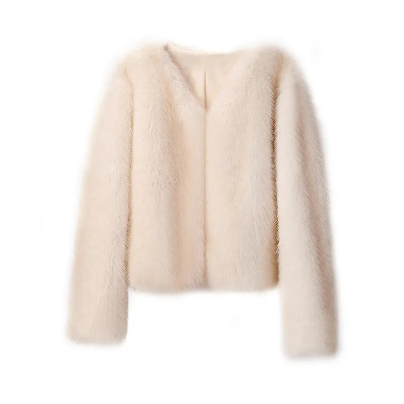 Street Fashion Week Luxury Brand Gardient Cropped Faux Fur Coat Women Winter  Hot Cool Girls Fluffy Short Fur Jacket voguable