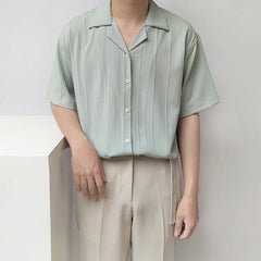 Summer Clothing Men's Light Luxury Draped Shirts Retro Leisure Korean Popular Clothes Button-down Short Sleeve Solid Color voguable