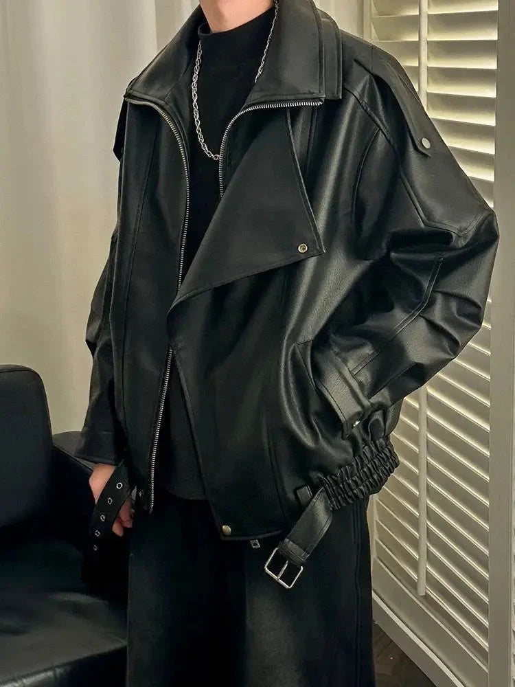 American Spring Autumn Retro PU Jacket Stand Collar Cargo Motorcycle Leather Coat Men Women Trend Casual PU Leather Jacket Urban voguable