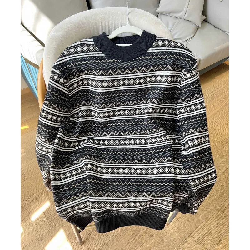 Winter Sweaters Men Slim Fit Warm Fashion Retro Knitted Pullovers Men Korean Casual Long Sleeved Sweaters Mens Jumper Clothes voguable