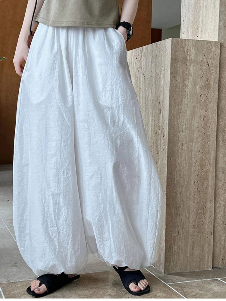 Oversize Women Pure Cotton Pants Summer Loose White Causal Lantern Trousers Fashion New Female Wide Leg Pants voguable