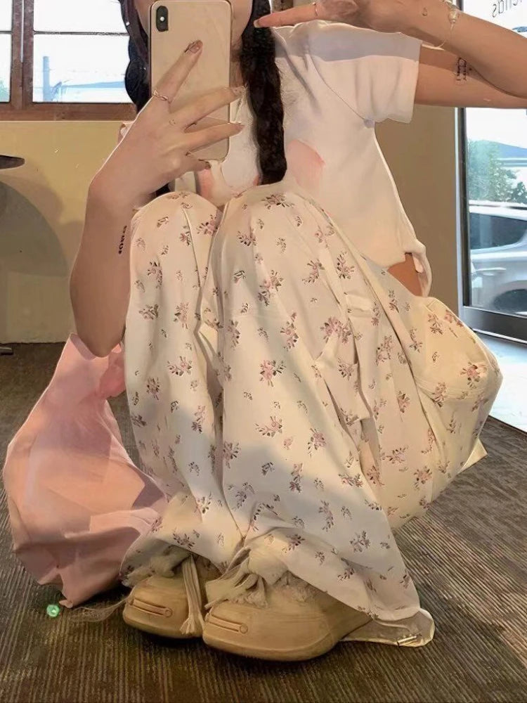 Voguable  Women's Flower Print Pants Y2k 2000s Fashion High Waist Baggy Trousers Harajuku Wide Leg Pants 90s Aesthetic Fashion Clothes New voguable