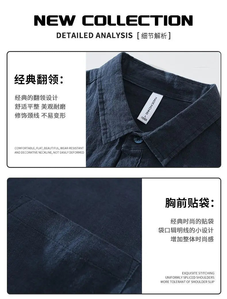 Japanese Retro Long-sleeved Linen Shirt Men's Summer New Loose Pullover Square Collar Shirt Casual Cotton Linen Top Aesthetic voguable