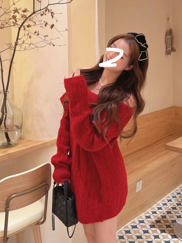 Autumn Design Sexy White Knitted Sweater Women Long Sleeve Pure Color Korean Fashion Y2k Clothing Elegant Pullover Female voguable