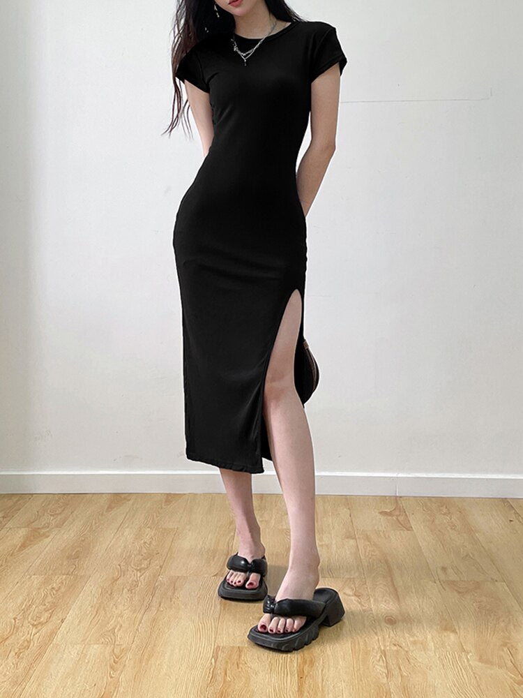 Slim Bodycon Short-Sleeve Stretch Midi Dress mysite