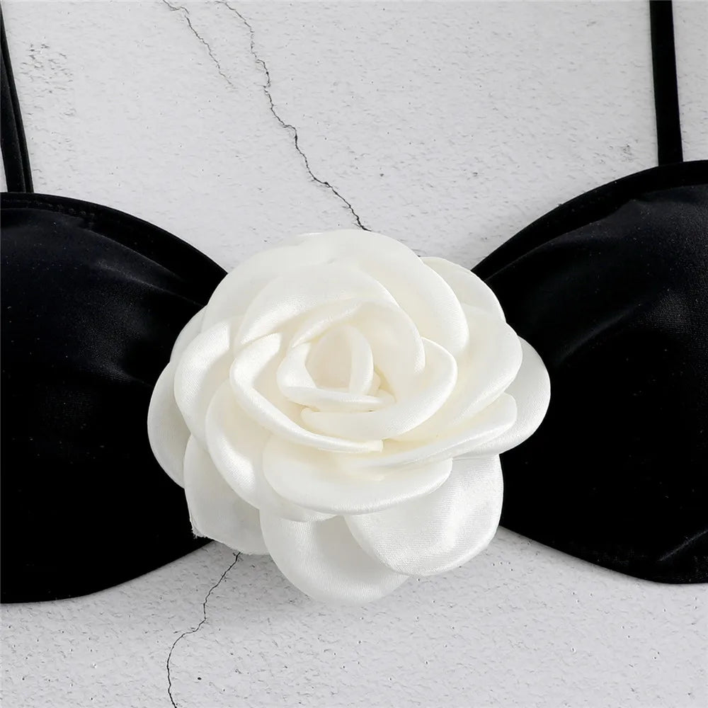 Voguable Sexy Flower Bandeau Swimwear Thong Bikini 2024 Women Lace-up Swimsuits Swimming Bathing Suit Brazilian Bikinis Set Mujer Biquini voguable