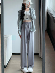 Summer Thin Ice Silk Sun Protection Pants Women Y2K High Waist Loose Wide Leg Trousers Solid All-Match Simple Straight Pants voguable