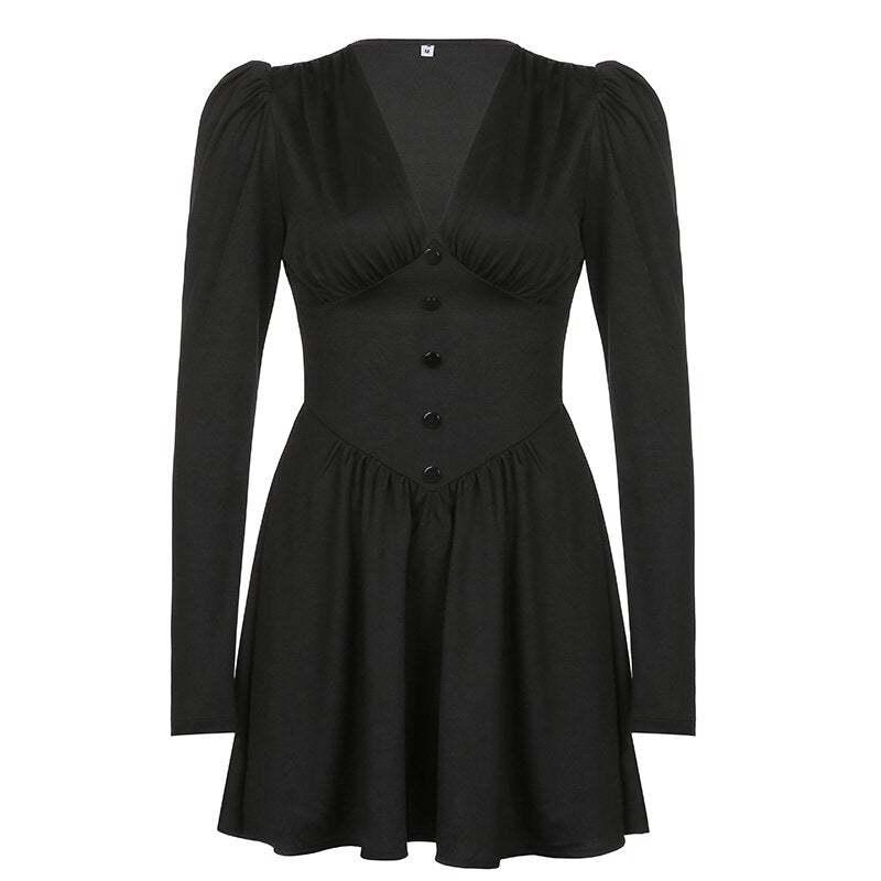 V-Neck Long Sleeve Pleated Party Dress mysite