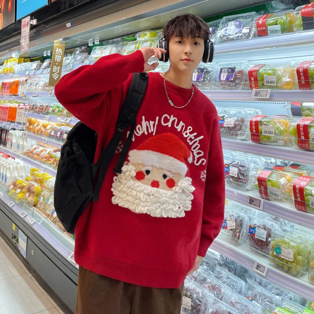 Men Fashion Christmas O-Neck Knitted Pullovers Mens Retro Casual Sweaters Male Oversized Clothing Santa Claus Knit Sweaters voguable
