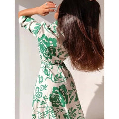 Voguable  Fashion Contrasting Color Waist Lace Up Long Women's Shirt Dress Spring and Summer New Single Breasted Elegant Ladies Dresses voguable