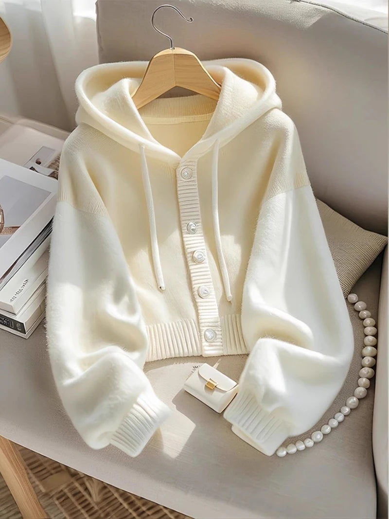 Casual Japan Hooded Cardigan Sweaters Women Lazy Wind Patchwork Knitted Coat Vintage Sweet Long Sleeve High Quality Tops voguable