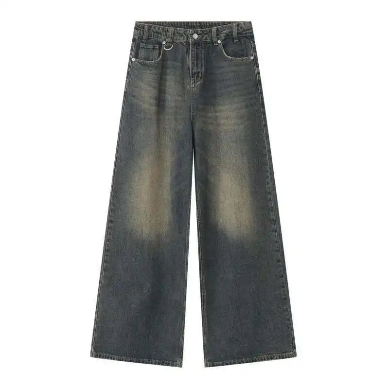Vintage Camouflage Men's Jeans Fashion Washed Casual Wide Leg Denim Pants Autumn Winter Loose Male Trousers Old Blue 9C354 voguable