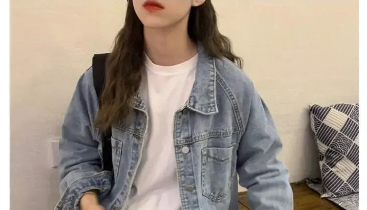 Vintag Distressed Autumn New Denim Jackets Women Lapel Solid Pockets Button High Street Long Sleeve Loose Short Cowboy Coats Top voguable