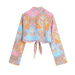Women  Fashion With Knot Printed Pleat Mini Skirt Vintage High Waist Back Zipper Female Skirts Mujer voguable