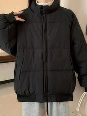 Preppy Style Sweet Pink Parkas Women Vintage Long Sleeve Winter Thick Warm Cotton Jacket Casual Stand Collar Loose Outwear voguable