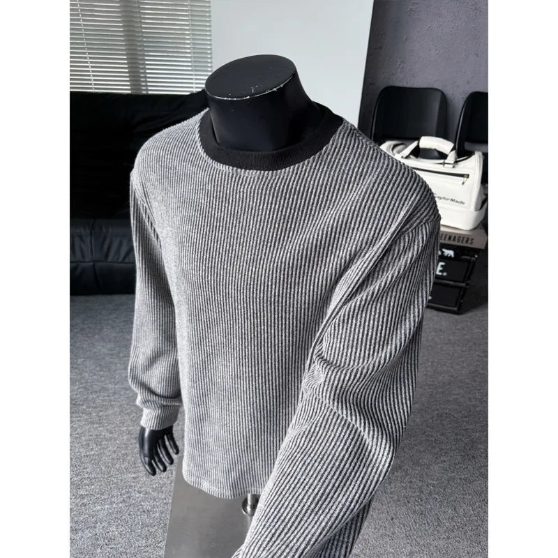 Autumn Knitted T-shirt Men Fashion Casual Long Sleeve T-shirt Men Streetwear Korean Loose Round Neck T Shirt Mens Top M-3XL voguable
