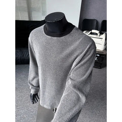 Autumn Knitted T-shirt Men Fashion Casual Long Sleeve T-shirt Men Streetwear Korean Loose Round Neck T Shirt Mens Top M-3XL voguable