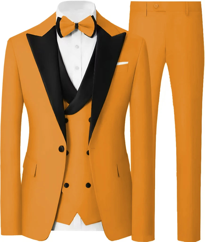 Voguable  Customized Formal Suits for Men, 3 Pieces Blazer Vest and Pants Set, One Button Wedding Dresses, Business Tuxedo Suits voguable