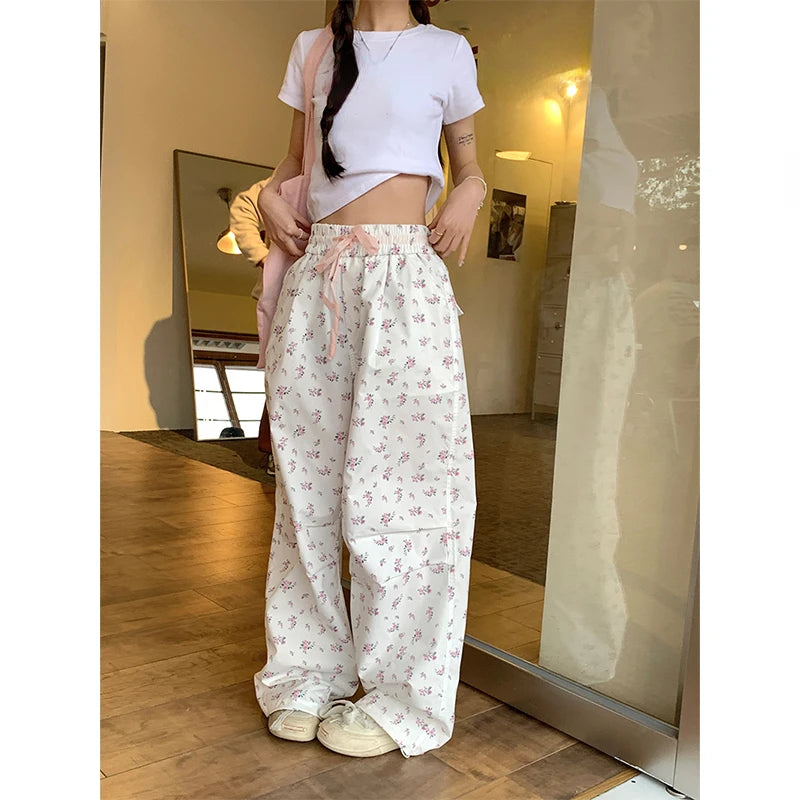 Voguable  Women's Flower Print Pants Y2k 2000s Fashion High Waist Baggy Trousers Harajuku Wide Leg Pants 90s Aesthetic Fashion Clothes New voguable