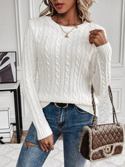 Women's autumn and winter solid color round neck pullover long sleeved knitted sweater voguable