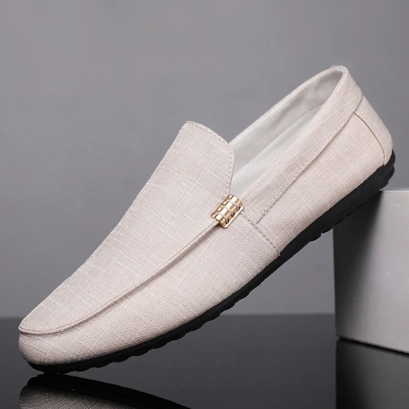 Voguable  Mens Canvas Slip On Loafers Fashion Dress Driving Shoes Formal Wedding Party Casual Flats Plus Size Comfortable Office Wear voguable