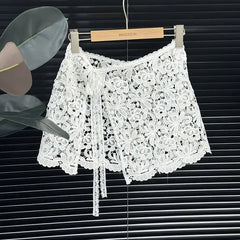 Voguable  Slim Short Korea Chic Mesh Fart Curtain Lace Up All-match French Hot Sell Skirt Exquisite Literary Hollow Out New Faldas voguable