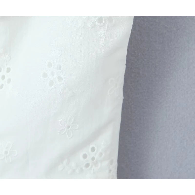Women Hollow Out Embroidery White Tank Top Lace Trim Flying Sleeve Female Summer Crop Top Holiday voguable