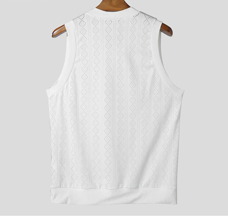 Men Tank Tops V Neck Sleeveless Summer Male Vests 2025 See Through Tops Breathable Fashion Men Clothing Streetwear S-5XL voguable