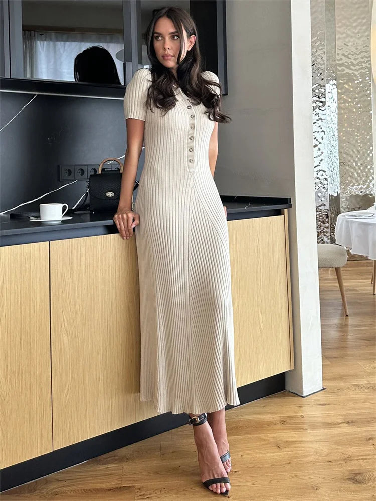 TARUXY Knitted Rib Slim Maxi Dresses For Women High Waist Casual Loose Dress Women's Autumn Elegant Temperament Long Dress Femme voguable