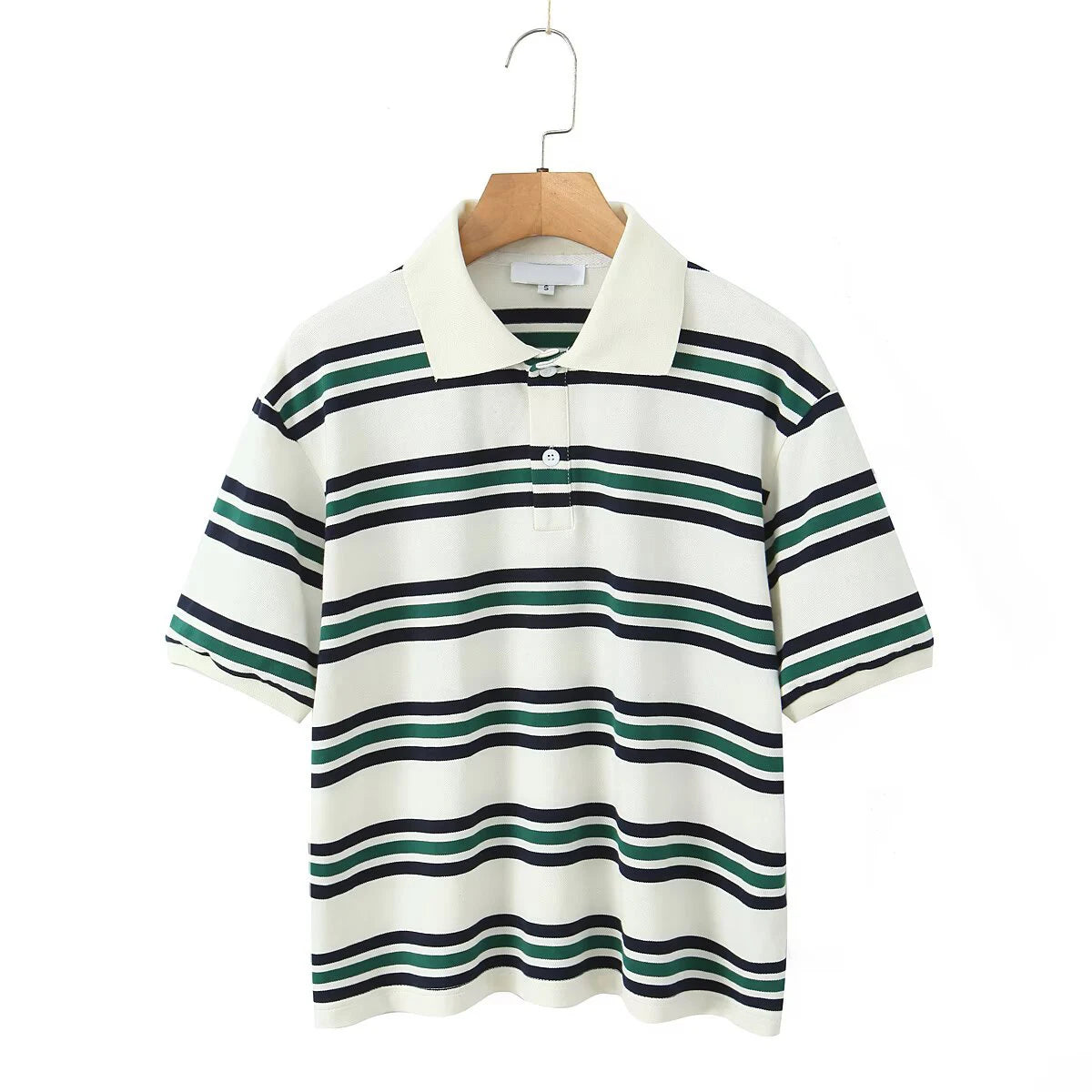 Women American Retro Contrasting Striped T Shirt Women Polo Collar Short Sleeve Preppy Vintage Tees Y2K Tops voguable