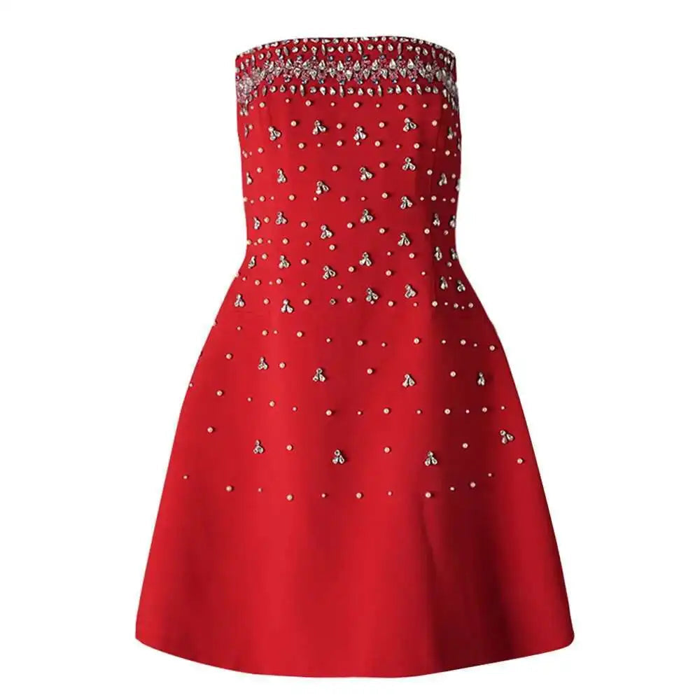 French Style Diamond Spliced Party Maxi Dresses For Women Slash Neck Sleeveless High Waist Black Female Dress 2025 voguable