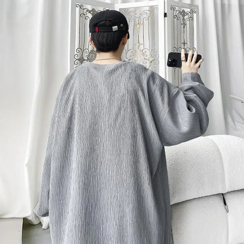 Voguable  Men's Trendy Casual Long Sleeve T-Shirt High Street Loose Fit Comfortable Wear Modern Minimalist Style Everyday Essential voguable