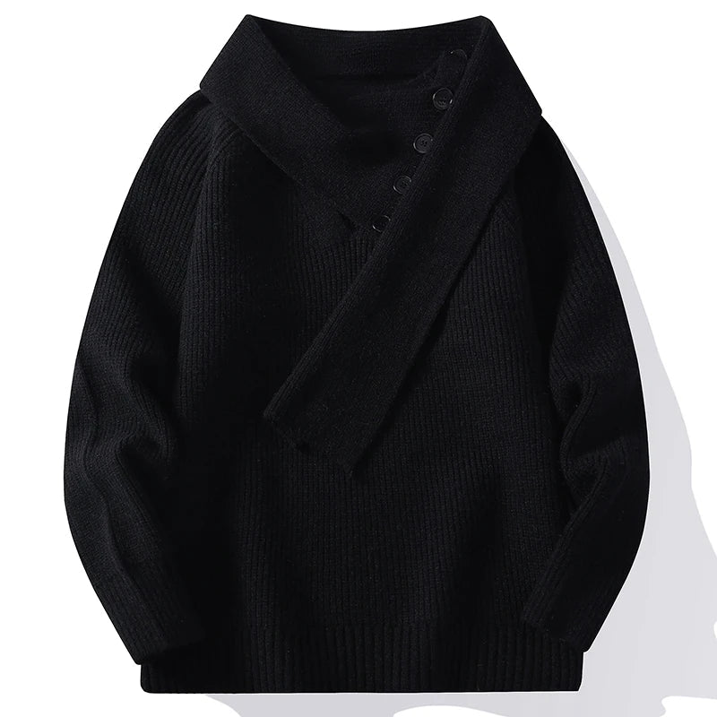Voguable  Winter/Autumn Trendy Scarf V-neck Men's Knitted Sweater High Street Korean Style Fashion Youth Hoodies voguable