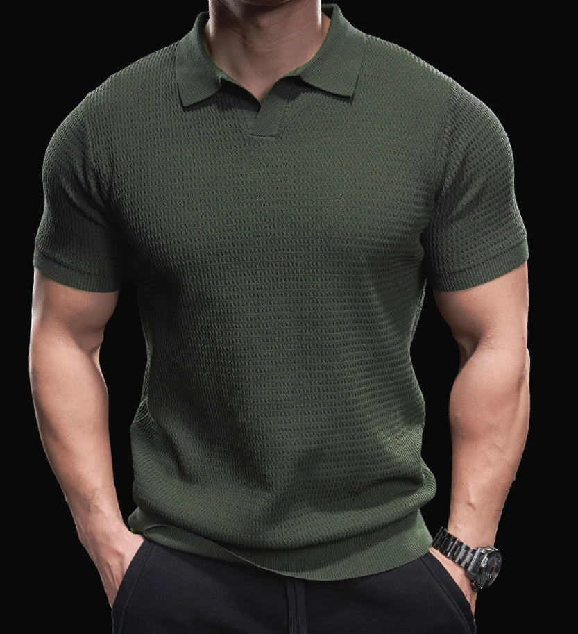 Voguable  Slim Fit ort Sve  irt Knitted Ice Silk Texture Cotton Youth Faion Summer Breathable Comfortable Mens T-irt voguable