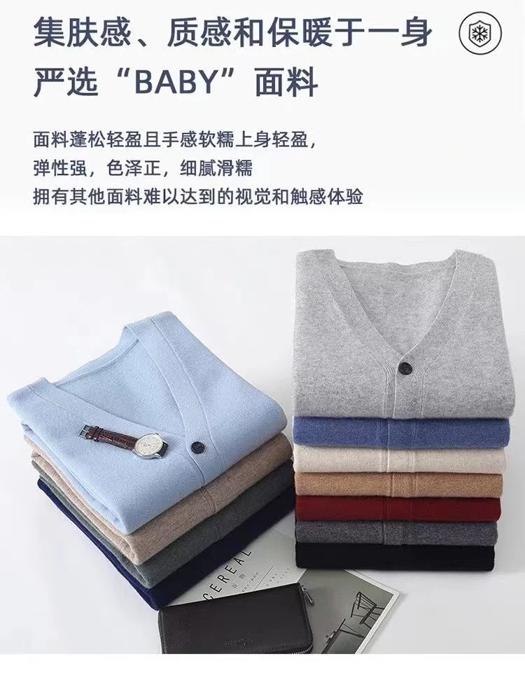Autumn/Winter New Men's Business and Leisure V-neck Thin Knitted Cardigan Sweater Warm and Fashionable High Quality Knitted voguable