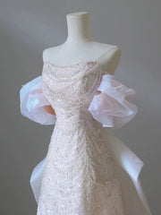 Voguable White Luxury Senior Evening Dresses Bow Strapless Beading Off The Shoulder Shiny Sequin Cockital Host Party Evening Prom Gown voguable