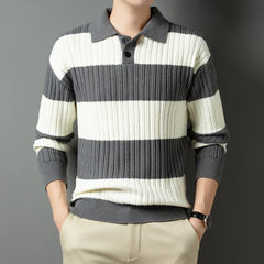 Voguable  Polo Shirt Luxury Men's Pullover Sweater Fashion Thick Warm Sweater Striped Casual T-shirt Men's Top Loose Knitwear voguable