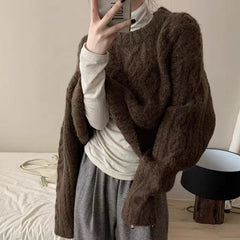 Voguable  Autumn and Winter O Neck Loose Retro Korean Women's Pullover Sweater Lazy Style Casual Versatile Thick Long Sleeve Knitted Tops voguable