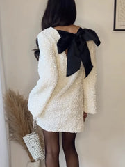 Fashion Shining Sequin Mini Dress For Women Long Sleeve Bowknot Chic Short Dresses Female Elegant Holiday Evening Party Looks voguable