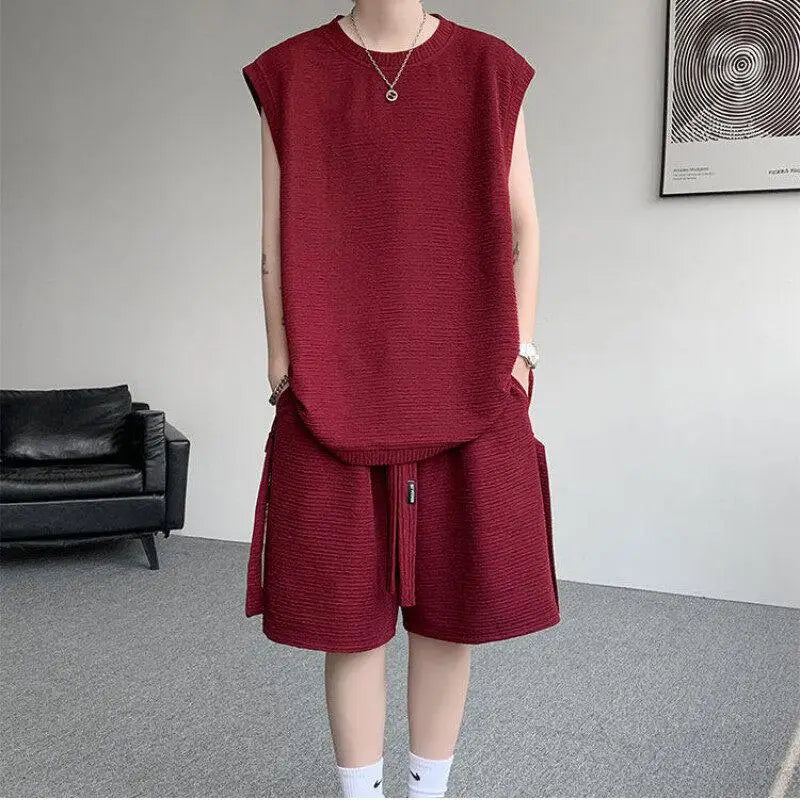 Voguable  Men's Solid Color 2-Piece Set Sleeveless T-Shirt And Shorts Loose Fit Summer Casual Comfortable Cotton Lounge Wear M-XXXXXL voguable