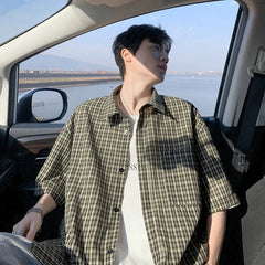 Summer Short Sleeved Shirt Men Retro Plaid Shirt Mens Streetwear Korean Loose Casual Shirt Man Fashion Shirts Large Size 4XL voguable