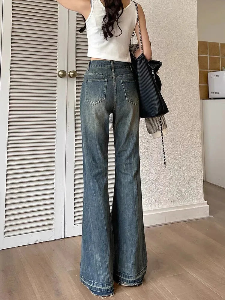 Voguable Fashion Slim Casual Vintage Blue Women‘s Jeans Winter American Style Chic Office Ladies Pockets Basic Female Flare Pants voguable