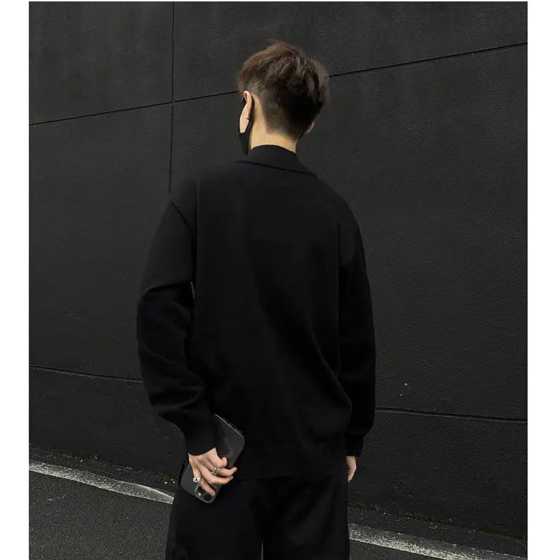 Men's Light Luxury Knit Mock Neck Sweater Autumn Winter Fashion Korean Long Sleeve Streetwear Leisure All-match Knitwear voguable